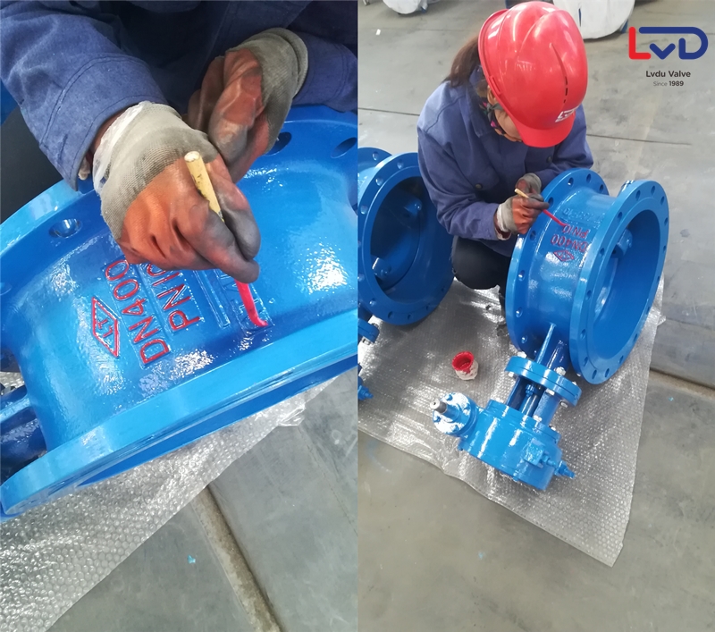 <事無巨細>實拍D342X雙偏心法蘭蝶閥標(biāo)識描紅